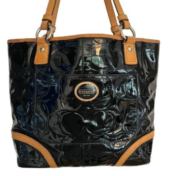 Coach Peyton Embossed Black Patten Leather Tote (F22322) - Picture 1 of 13